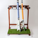 close up center shot of the finished grassy surfboard rack for 5 boards.