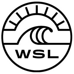 Black WSL (World Surf League) Logo shown over a white background.   The logo has a wave over the letters "WSL"
