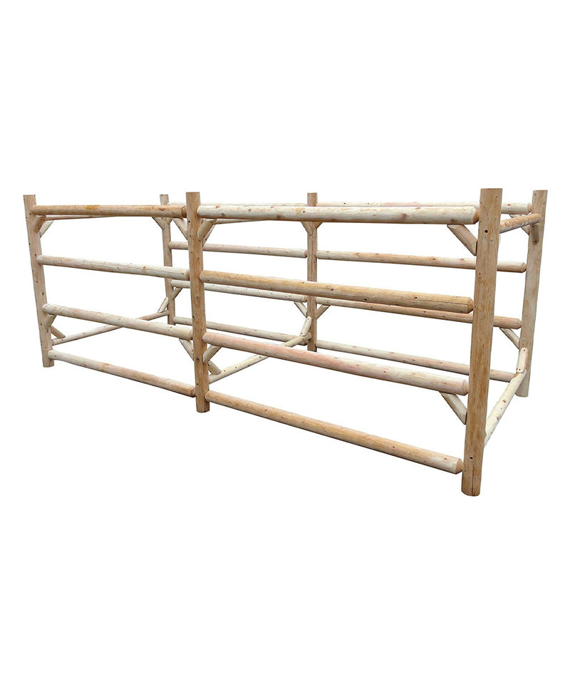 24 boat log kaayk rack made of wood holding no watercraft.  The image is on a white background. 