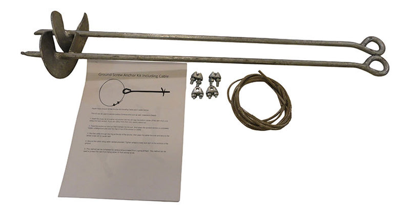 Top down image of log freestanding rack ground anchors shown in the complete kit on a white background.
