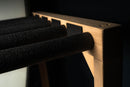 Red oak surfboard rack close up shot, showing the quality of the red-oak hardwood used in making the hand-made rack.