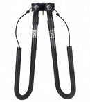 Front image of the black Motorcycle & Moped Surfboard Rack | Single-Mount. The image is on a white background.