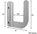 Acrylic SUP Stand Up Paddleboard wall rack showing the dimensions of 5.5" on the inside of the rack all on a white background.
