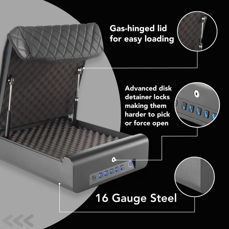 Black safe with features highlighted on a black background