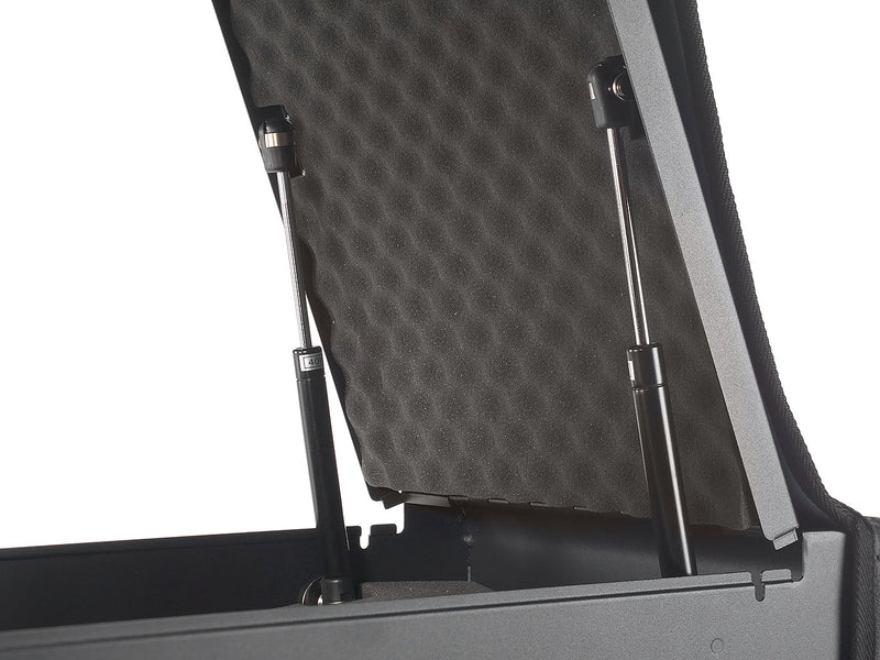 Closeup of the Boostedsafe Gas struts that help stabilize the door while in the unlocked position.  It also shows the foam on the upper portion of the door that protects one's valuables. 