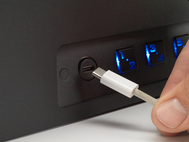 Closeup of the Boostedsafe's backup USB-C power terminal allowing one to power the safe in the event the safe's batteries run out of power.