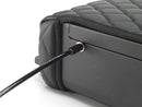 Closeup of how the included metal cable attaches to the boosted safe portable valuables storage safe. 