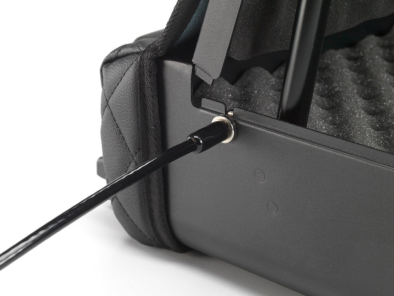 Closeup of how the included metal braided cable attaches to the Boostedsafe, and how easily it is removed from the safe system, simply by opening the safe's door. 