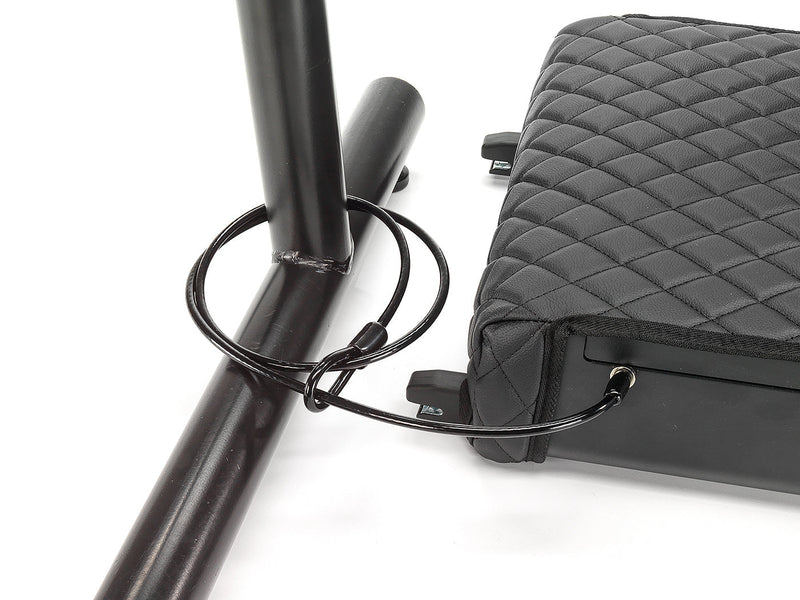 Boostedsafe shown locked up to a metal fixture using the threaded metal cable that is included in the portable safe.