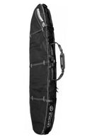 longboard double travel bag shown on its side with a shoulder strap to the side. 