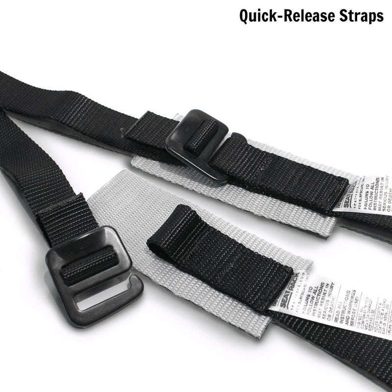 Seat rack quick-release straps to hold surfboards and other items shown on a white background