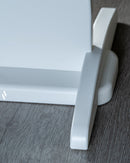 White Side Support Arms for SUP Dock Rack. The support arms are attached to the sup dock rack and the rack is on a dock next to a lake.