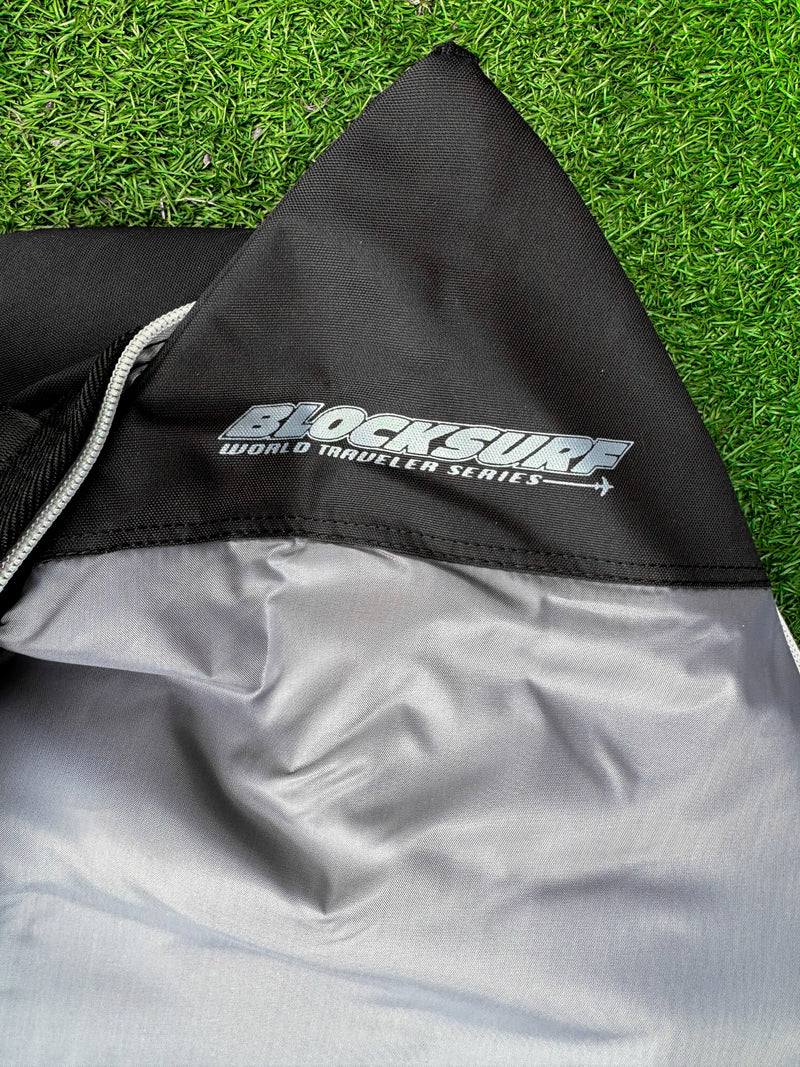 Up close shot of the surfboard day bag protective nose cone, made of high quality durable materials. 
