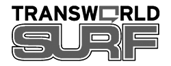 Black and grey Transworld Surf Magazine logo, shown over a white background.
