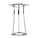 Vertical freestanding Kayak & SUP rack shown by itself.  Product is made of metal.  