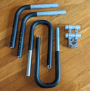 Top-down view of the epic surf racks single mount bicycle surf rack showing the various components included in the kit and mount. 