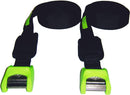 Premium tie down straps for surfboards, luggage, kayaks, SUP and more. Black straps with Green protective silicone encased buckle. All Stainless steel components