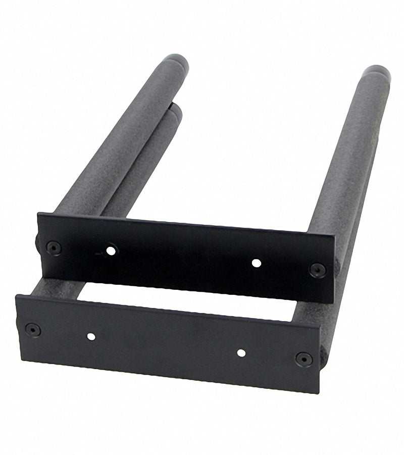 Back view of the SUP Wall Rack  | Black Metal.  There are two sets of dowels shown per rack side.  The kit includes two rack sides.  The image is shown on a white background. 