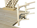 Front/Side image of the dockside log SUP & Kayak rack.  The rack is mounted directly to the side of a dock.