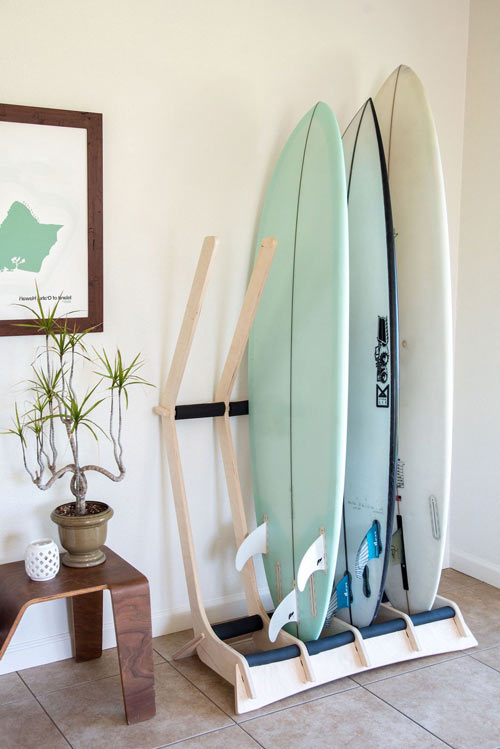 Wood Freestanding Surfboard Rack | Holds 3-6 Boards