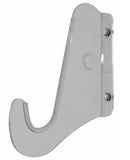 Close up of Clear Acrylic Surfboard Wall Rack that keeps the board Angled Up.  The image is on a white background. 