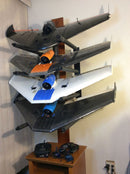 Berghwing falconry storage rack from Epic Surf Racks.  Showing 4 Berghwings stored at a slight angle with control modules down below. 