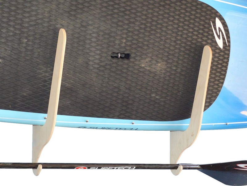 SUP Single Stand Up Paddle Board Rack with Paddle Holder close up detail photo of the rack itself on white background. 