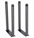 Front view of the SUP wall rack in black metal.  The rack has black foam protective covering along with black vinyl end caps. 