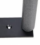 close up detail shot of the black metal wall rack back-plate.  you can see that the mount hold is countersunk. 