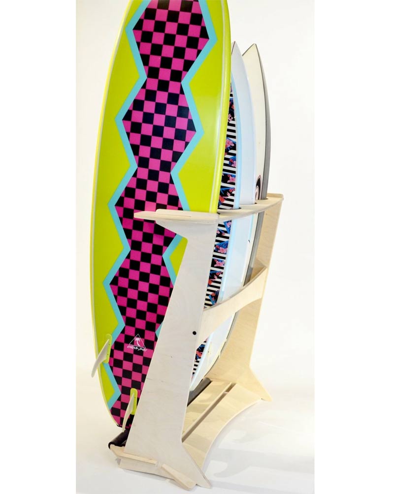 Free-standing Wooden Surfboard Rack | 4 Surfboards w/ Fins