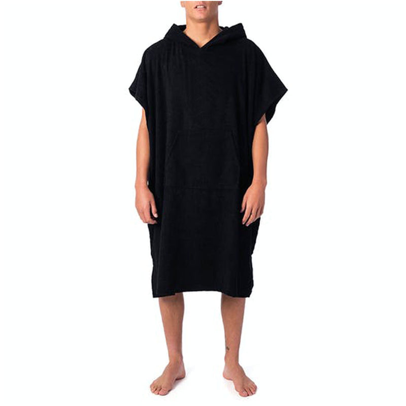 Epic Racks wetsuit changing poncho / robe in all black with a white background.